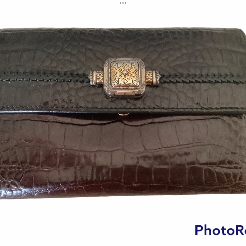 Y2K vintage Brighton brown croc embossed leather large wallet snap organizer